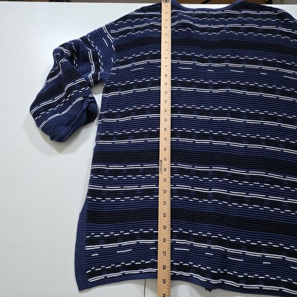 Marla Wynne Cardigan Women L Navy White 3/4 Sleeve Slouchy Mature Lagenlook Boho - Picture 8 of 16